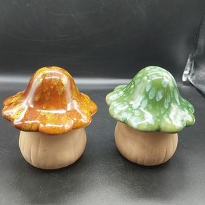 Ceramic Mushroom Garden Statue, Green Toadstool, Mushroom Figurine, Fairy Garden